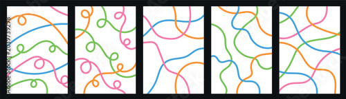 Abstract playful minimalistic background with wavy line. Wallpaper dynamic color wavy curves stroke in flat style