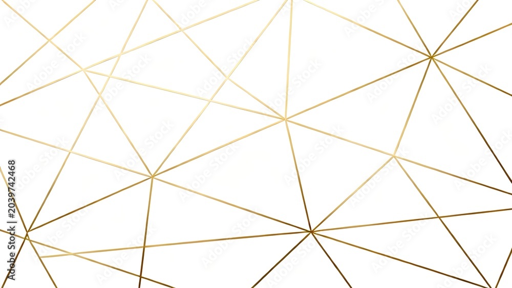 Obraz premium Abstract geometric pattern with gold lines forming triangular shapes on a white background