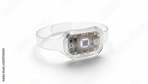 Transparent wearable tech device isolated on white background for health tracking