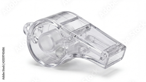 Transparent whistle isolated on white background for sports or recreation