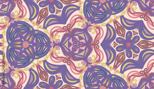 Seamless pattern with symmetrical flowers 