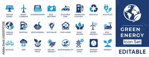 Foto Green energy and renewable power solid icon set
