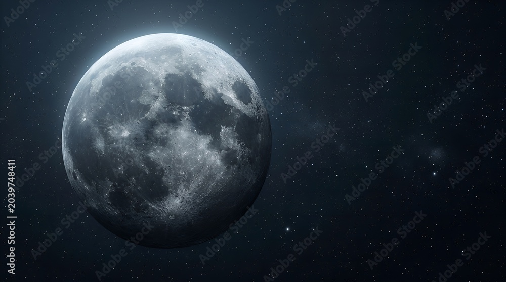 Obraz premium A bright moon glows in the dark night sky with stars