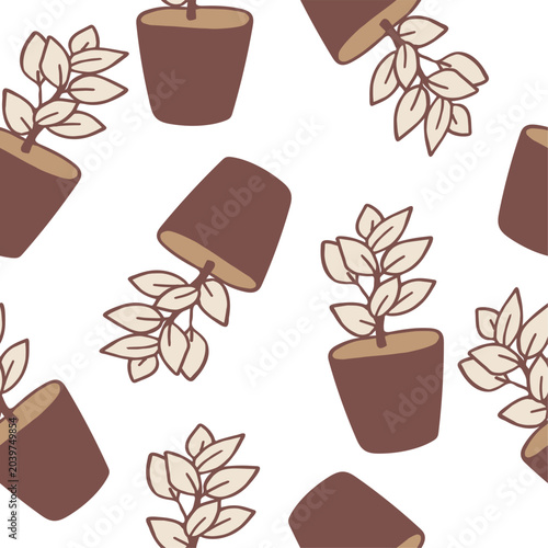 Minimal seamless botanical pattern with potted plants