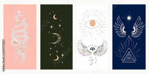 Foto esoteric symbols line art prints snake moon