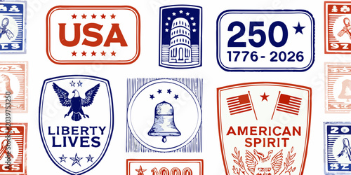 Obraz na płótnie usa 250th anniversary commemorative stamps vector illustration