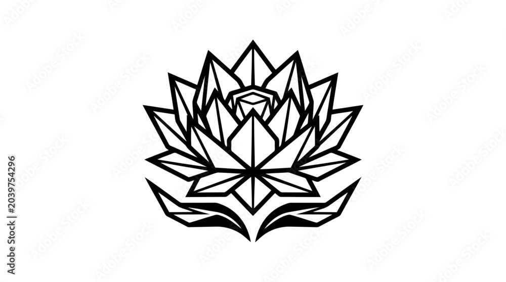 Obraz premium Modern Geometric Lotus Flower Abstract Black and White Line Art