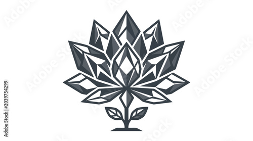 Elegant Geometric Crystal Lotus Flower Vector Icon