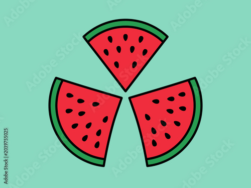 Vibrant red watermelon slices illustration on a refreshing light teal background, summer fruit concept.