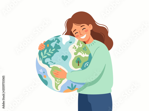 Woman's hands gently embrace planet Earth, symbolizing global environmental care.