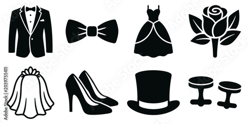 Black and white wedding icons