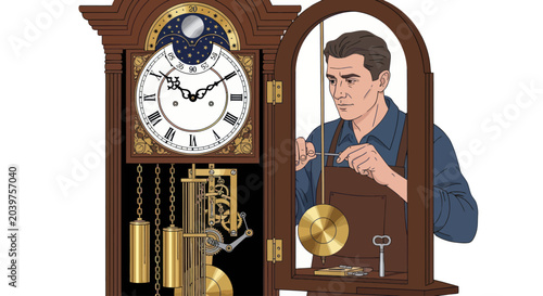 Cuadro en lienzo Clockmaker Repairing Grandfather Clock