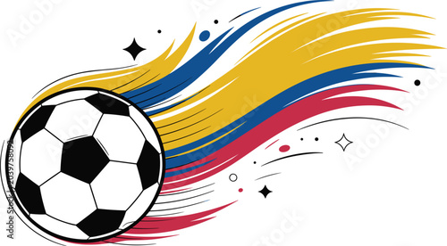 Schilderij op canvas Soccer ball with Colombian flag colors streak during a dynamic sports event cele