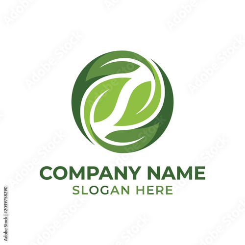 Abstract Green Leaf Circle Logo Design