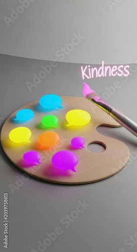 Colorful paint palette with kindness concept.