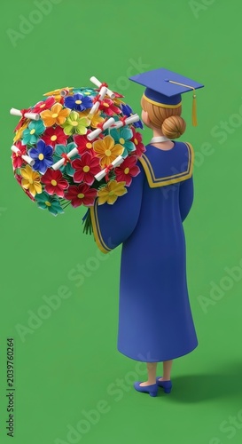Graduate holding DNA molecule model.