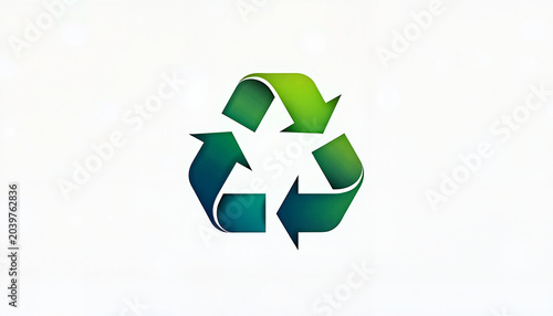 Recycling symbol in green and blue colors against white background
