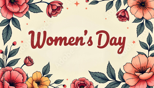 Women's Day greeting with floral decorations
