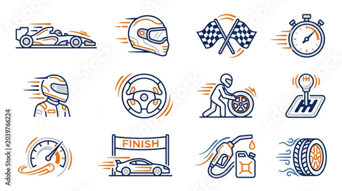 Race and Car Maintenance Icons Set