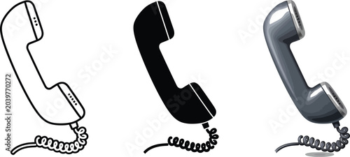 Photos Classic telephone receiver icons in outline solid black and glossy styles perfec