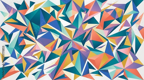 Colorful Geometric Triangles Arranged in Abstract Modern Pattern