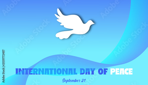 International Day of Peace with White Dove on Blue Gradient Background. International Day of Peace, global peace day