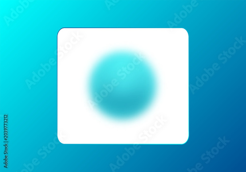 Minimalist blue background with frosted glass effect and sphere. Glass morphism.