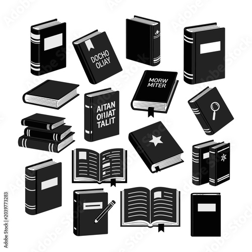 Foto Library and education book icons in various positions.