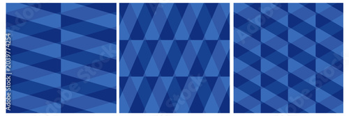 Blue argyle plaid pattern square backgrounds set vector. Classic geometric diamond check textures for Father's Day greeting cards,poster, social media post layout, quiz backdrop, square banner design