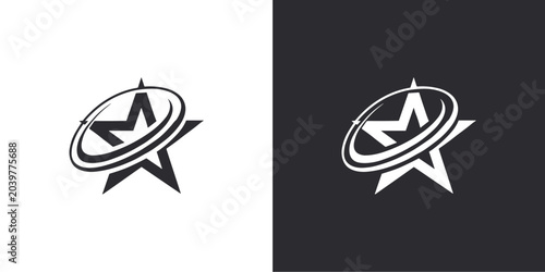 Photos Modern star logo icons with dynamic orbital swoosh.