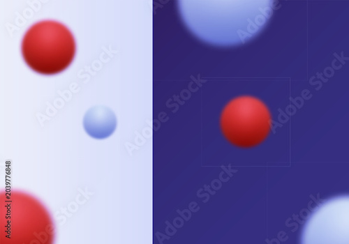 Valokuva Abstract two-tone background with red and blue spheres on a split field