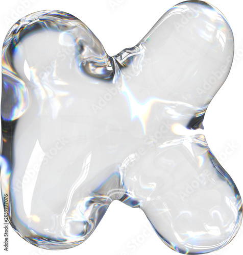 3D Transparent soap bubble letter K with a dispersion effect, liquid balloon style typography for trendy futuristic design
