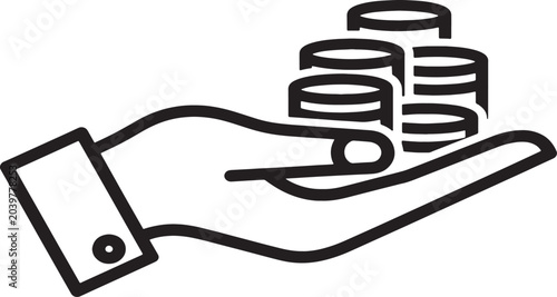 Hand Holding Stacked Coins Financial Investment Line Icon