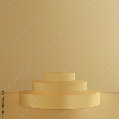 Three-tier golden cylindrical podium for product presentation. Eps 10