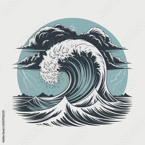 Bild auf Leinwand Large Ocean Wave Crashing Water.
