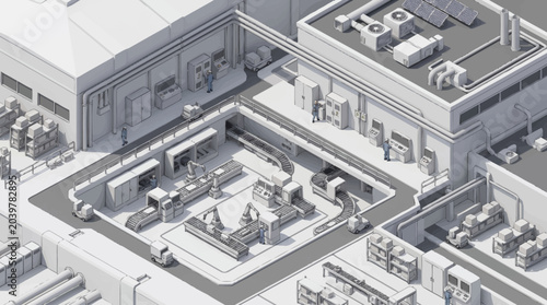 Foto Modern industrial factory complex with machinery and infrastructure
