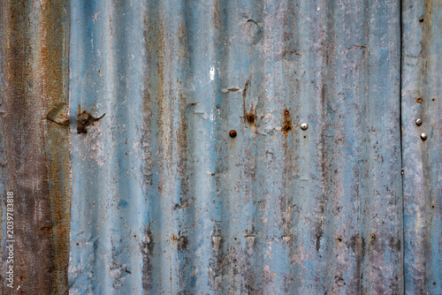 Corrugated Weathered Rusted Metal Sheet Background Aged Blue Grey Texture