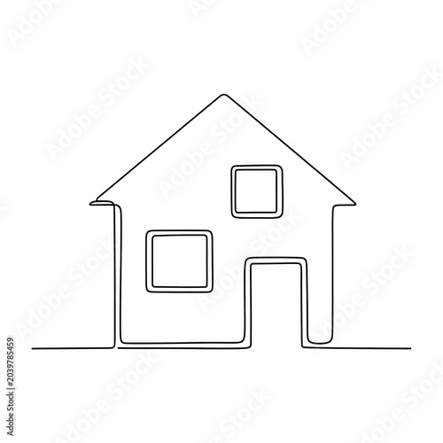 Minimal Black Line House Outline on White Background