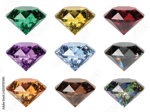  diamonds in various shapes and sizes on white background  precious stones