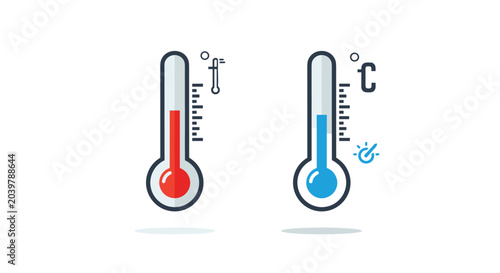 Pair of thermometers showing high and low temperature readings with red and blue liquid levels on a plain white background.
