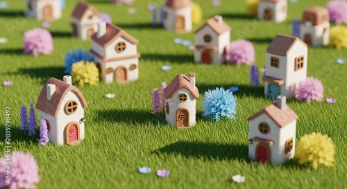 Miniature houses on green grass