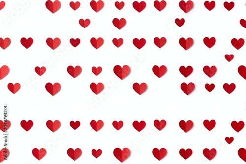 A pattern of red hearts on a white background