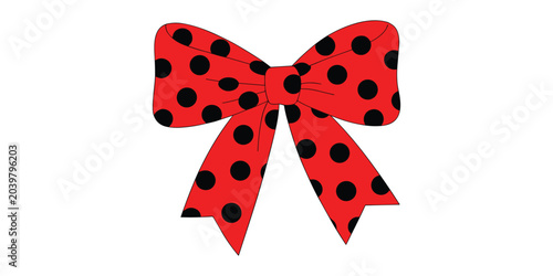 Red polka dot ribbon bow gift wrapping vector illustration isolated on white background