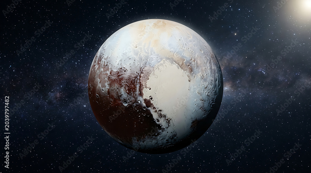 Naklejka premium Pluto dwarf planet realistic rendering in deep space