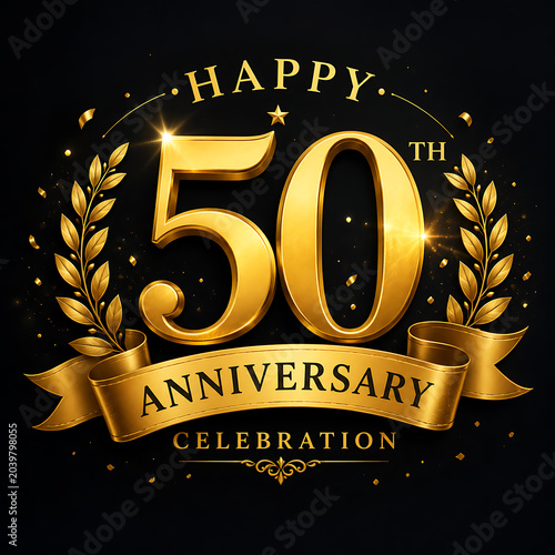 50th Anniversary Golden Celebration Badge with Luxury Gold Ribbon and Laurel Design