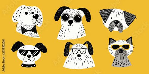 Canvas Print dogs wearing sunglasses playful vector illustration canine