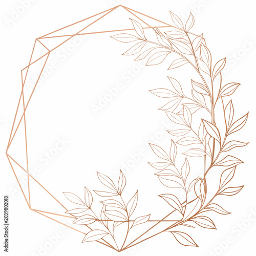 copper geometric floral frame on white background