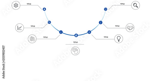 Blue timeline business infographic. Minimal business timeline infographic with icons, curved path, and editable title sections