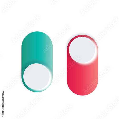 Toggle Switch Button Set. on and off toggle switch buttons with colorful gradient