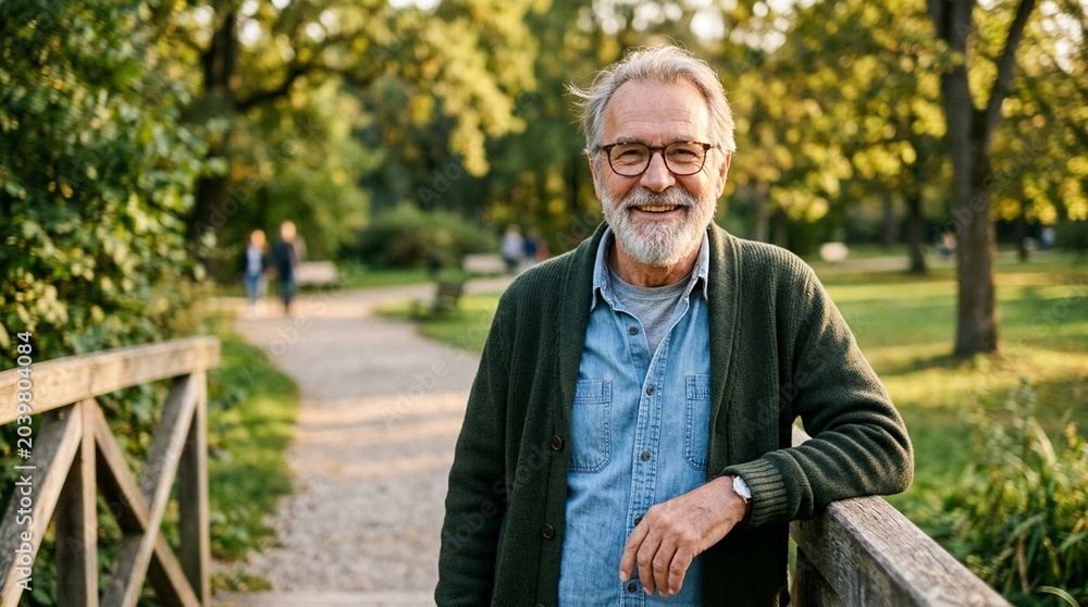Fototapeta premium Handsome Bearded Senior Man Smiling Outdoors – Positive Aging Portrait